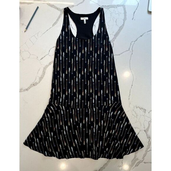 Joie Arianna Silk Feather Arrow Racerback Dress in Black Size XXS - Picture 1 of 5